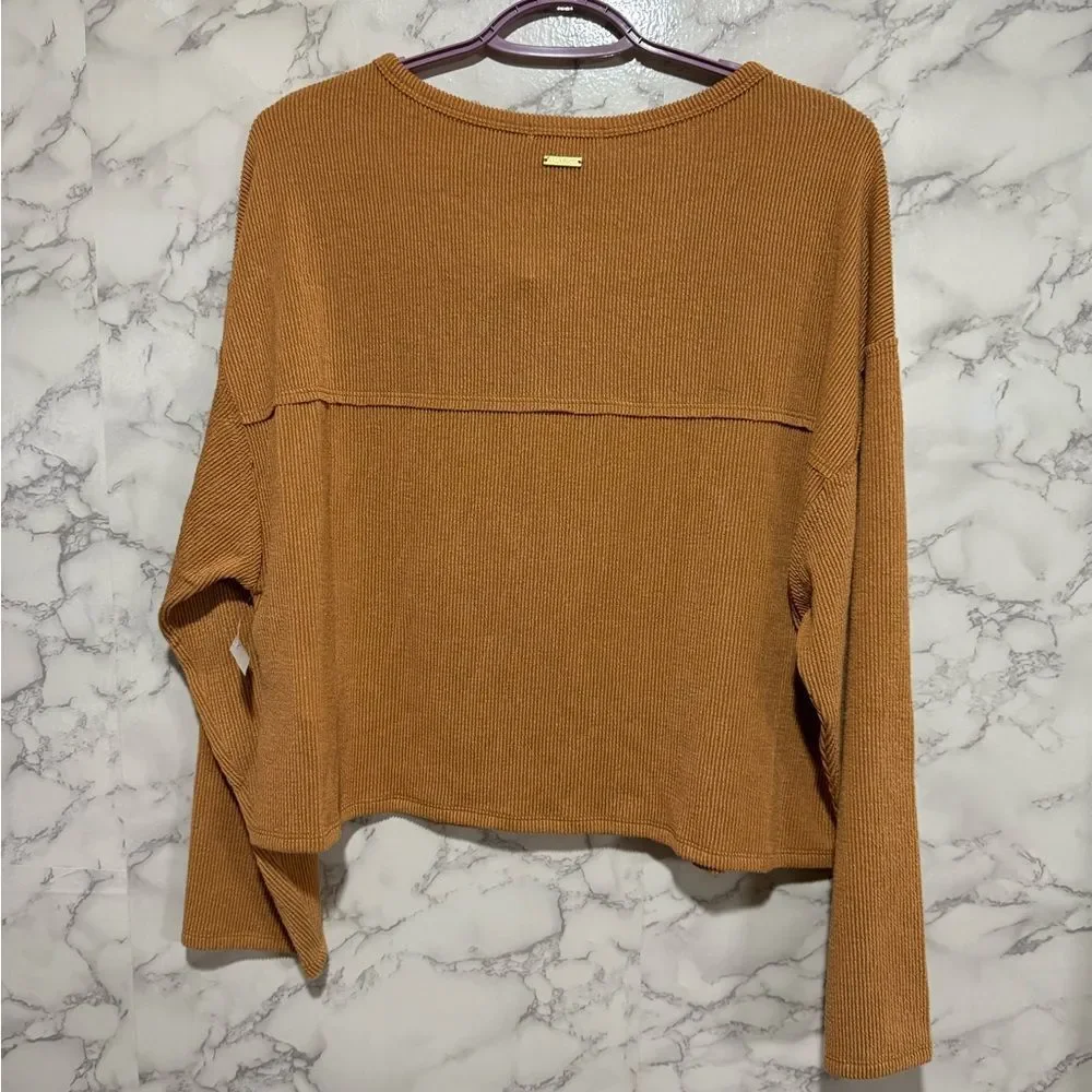 NEW Billabong Brown Long Sleeve Crop Blouse L